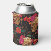 スカルの花:シームレスな暗い背景。 缶クーラー (缶裏面)
