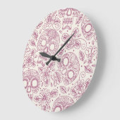 スカルの花：メキシコの日シームレス。 ラージ壁時計 (傾斜)