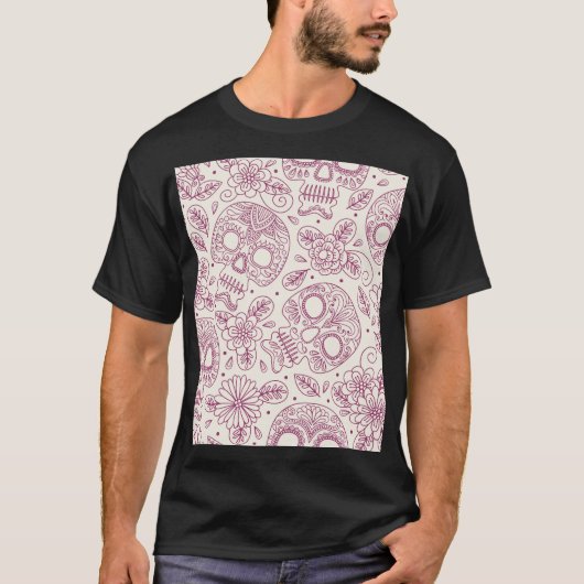 スカルの花:メキシコの日シームレス。 Tシャツ (正面)