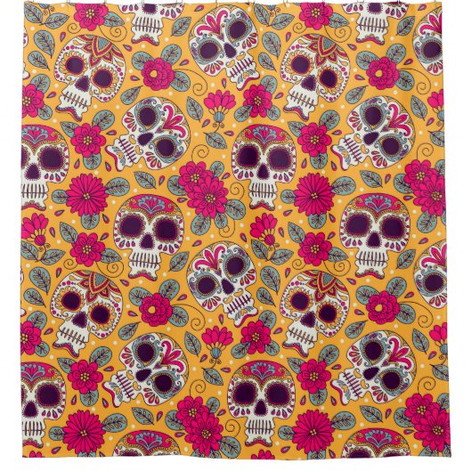 スカルの花：メキシコの日背景 シャワーカーテン (正面)