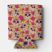 スカルの花：メキシコの日背景 缶クーラー (裏面)