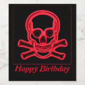 スカルの赤と黒の色、デジタルアートのパーソナライズ ワインラベル (シングルラベル)