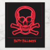 スカルの赤と黒の色、デジタルアートのパーソナライズ ワインラベル (シングルラベル)