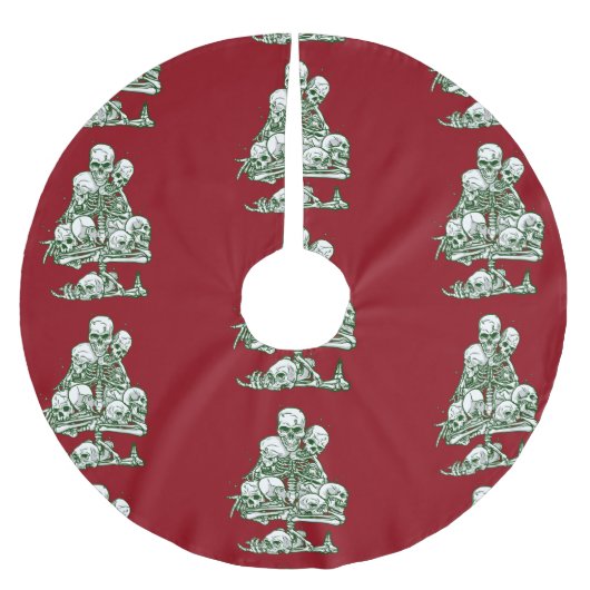 スカルの醜いクリスマスツリーの骨格ゴシック ブラッシュドポリエステルツリースカート (正面)