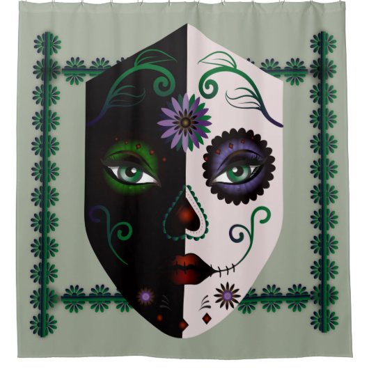 スカルの顔のシャワー・カーテン-マスクのスカルの家の装飾 シャワーカーテン (正面)