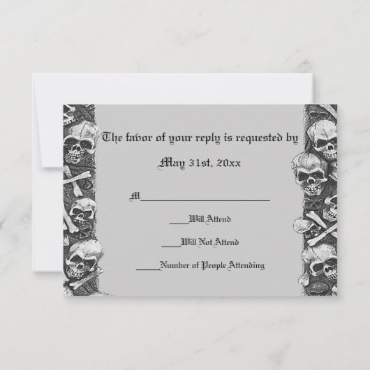 スカルのSpellbookの黒く及び白いロマンスの結婚式 出欠カード (裏面)