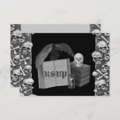 スカルのSpellbookの黒く及び白いロマンスの結婚式 出欠カード (正面/裏面)