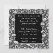 スカルのSpellbookの黒く及び白いロマンスの結婚式 招待状 (裏面)