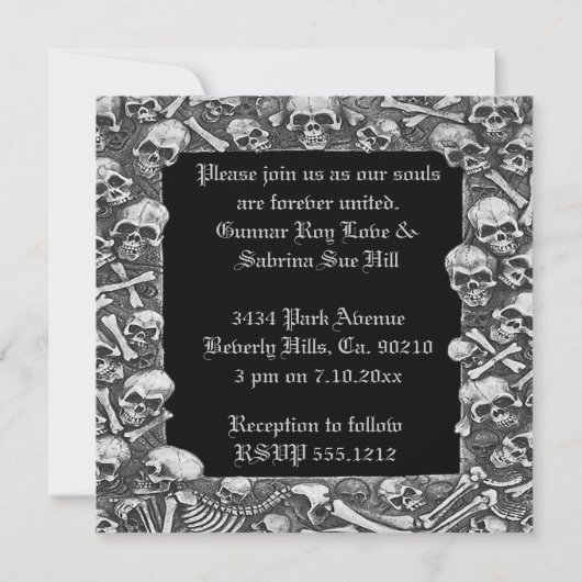 スカルのSpellbookの黒く及び白いロマンスの結婚式 招待状 (裏面)