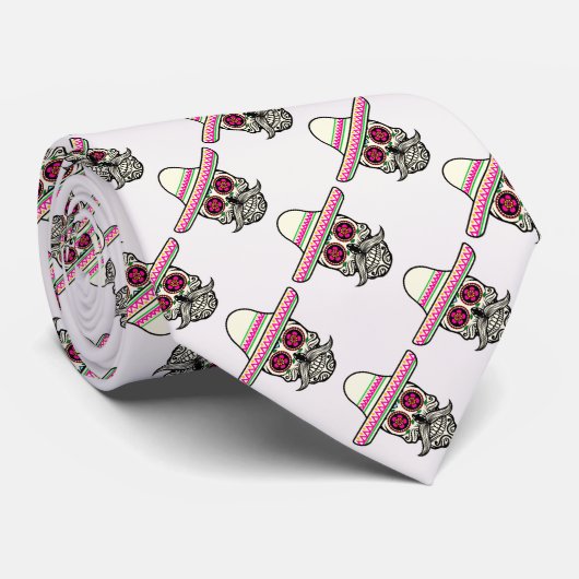 スカルは口ひげとピンクのソンブレロ ネクタイ (ロール)