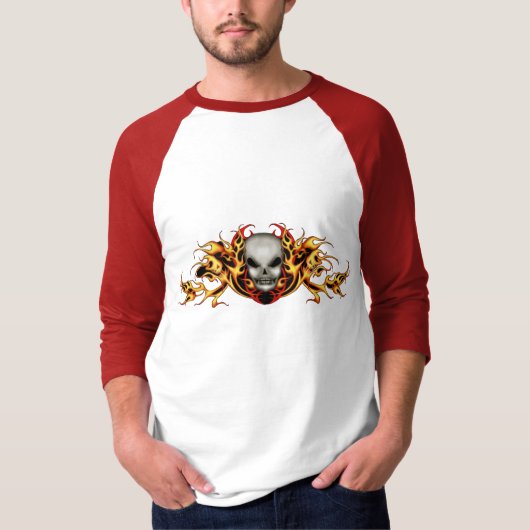 スカルはTシャツを炎にあてます Tシャツ (正面)