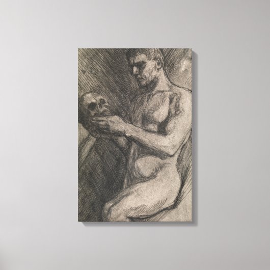 スカルを持つ男性の体（アルバート・エーデルフェルト著） キャンバスプリント (正面)