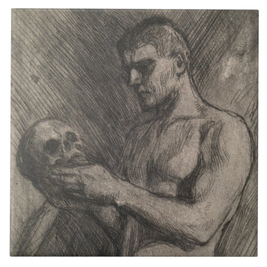 スカルを持つ男性の体（アルバート・エーデルフェルト著） タイル (正面)