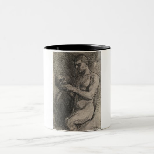 スカルを持つ男性の体(アルバート・エーデルフェルト著) ツートーンマグカップ (中央)