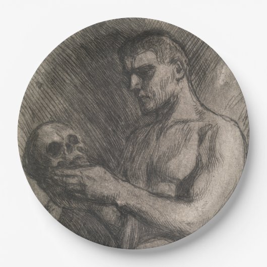 スカルを持つ男性の体(アルバート・エーデルフェルト著) ペーパープレート (正面)