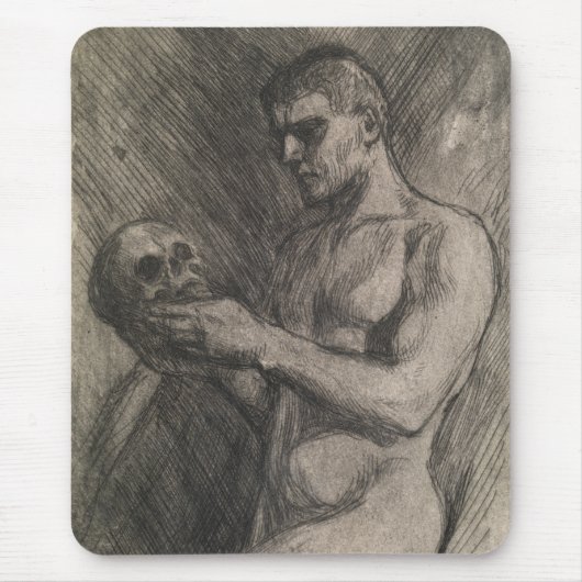 スカルを持つ男性の体（アルバート・エーデルフェルト著） マウスパッド (正面)