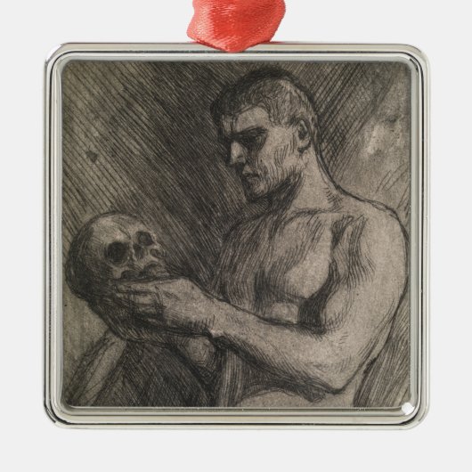 スカルを持つ男性の体（アルバート・エーデルフェルト著） メタルオーナメント (正面)