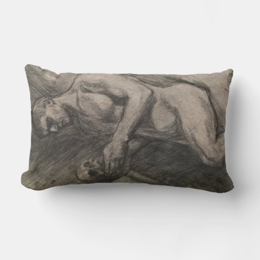 スカルを持つ男性の体（アルバート・エーデルフェルト著） ランバークッション (正面)