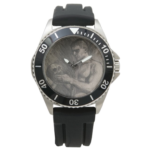 スカルを持つ男性の体（アルバート・エーデルフェルト著） 腕時計 (正面)