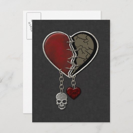 スカルを搭載するゴシック様式ハート ポストカード (正面/裏面)