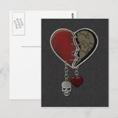 スカルを搭載するゴシック様式ハート ポストカード (正面/裏面)