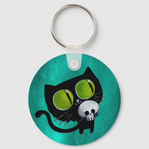 スカルを搭載するハロウィン黒い猫 キーホルダー