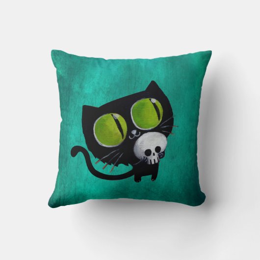 スカルを搭載するハロウィン黒い猫 クッション (裏面)