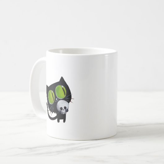 スカルを搭載するハロウィン黒い猫 コーヒーマグカップ (正面左)