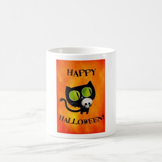 スカルを搭載するハロウィン黒い猫 コーヒーマグカップ (中央)