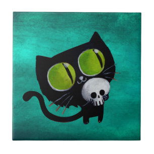 スカルを搭載するハロウィン黒い猫 タイル