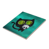 スカルを搭載するハロウィン黒い猫 タイル (側面)