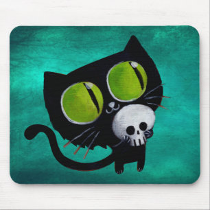 スカルを搭載するハロウィン黒い猫 マウスパッド