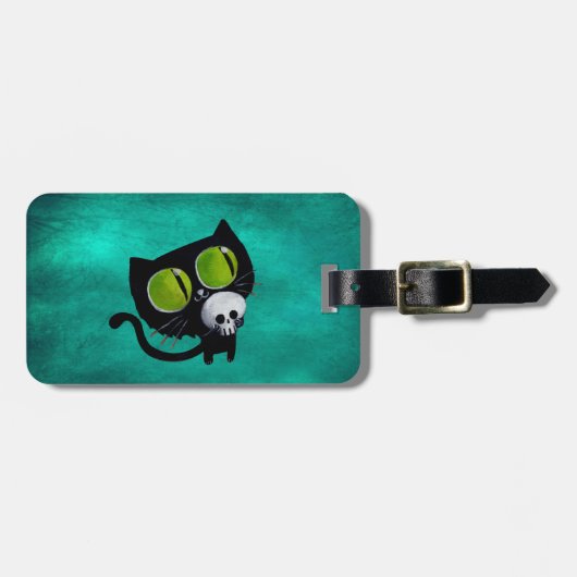 スカルを搭載するハロウィン黒い猫 ラゲッジタグ (正面横)