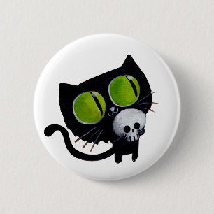 スカルを搭載するハロウィン黒い猫 缶バッジ