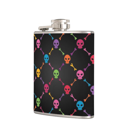 スカルを搭載する多彩なパターン フラスク (左)