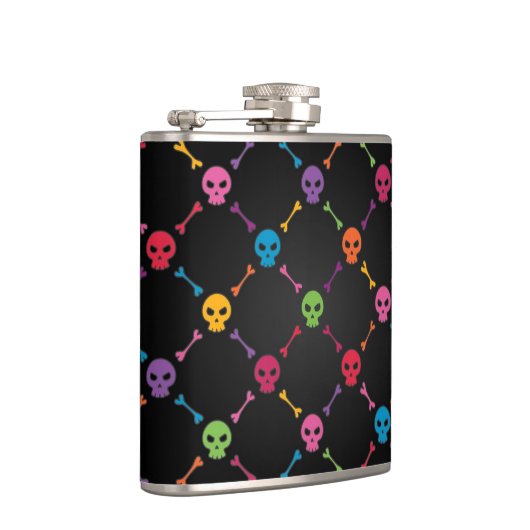 スカルを搭載する多彩なパターン フラスク (右)