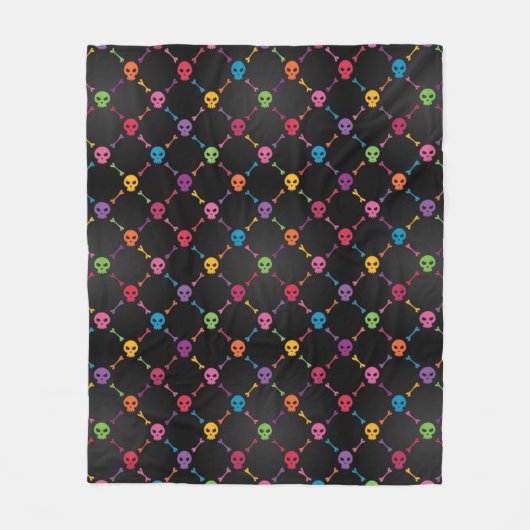 スカルを搭載する多彩なパターン フリースブランケット (正面)