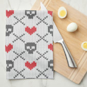 スカルを搭載する編まれたパターン キッチンタオル (四つ折り)