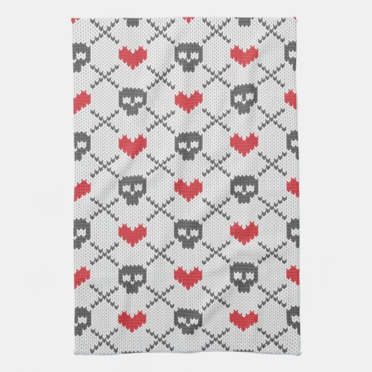 スカルを搭載する編まれたパターン キッチンタオル (縦)