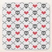 スカルを搭載する編まれたパターン スクエアペーパーコースター (正面)