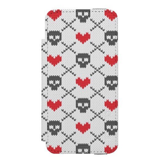 スカルを搭載する編まれたパターン INCIPIO iPhoneウォレットケース (フォリオ 正面)