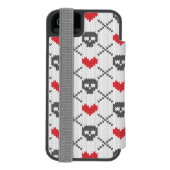 スカルを搭載する編まれたパターン INCIPIO iPhoneウォレットケース (フォリオ裏面)