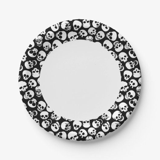 スカルを黒の背景パターンで表示 ペーパープレート (正面)