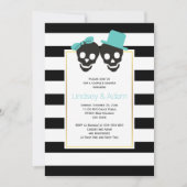 スカルアクアブルーハロウィン結婚のカップルのシャワー 招待状 (正面)