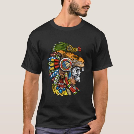 スカルアステカジャガーウォリアマスクマヤン Tシャツ (正面)
