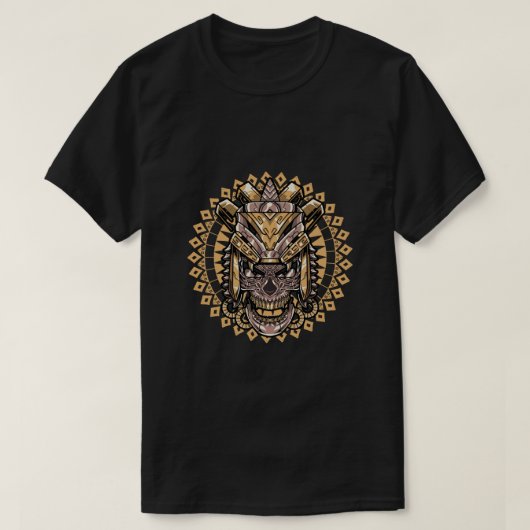 スカルアステカ戦士マヤ文化インカ文明 Tシャツ (デザイン正面)