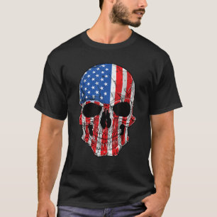スカルアメリカ国旗7月Tシャツメンズウィメンズ4日 Tシャツ