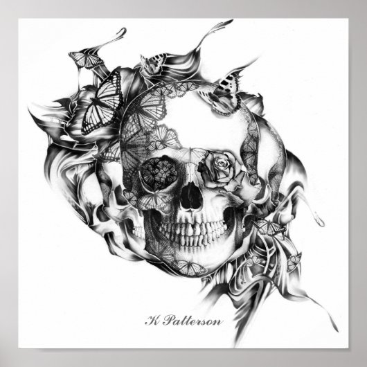 スカルアンドバタフライアートプリント ポスター (正面)