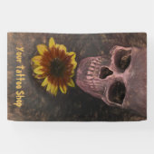 スカルイエローサンフラワーゴシックヴィンテージセピアスケッチ 横断幕 (横)