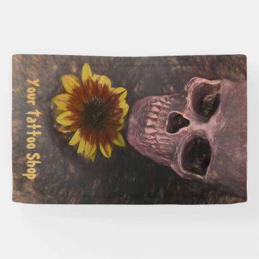 スカルイエローサンフラワーゴシックヴィンテージセピアスケッチ 横断幕 (横)